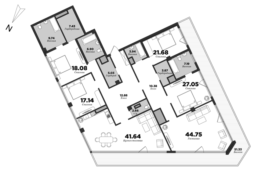 Esper Club, 5 bedrooms, 255.86 m² | planning of elite apartments in St. Petersburg | М16
